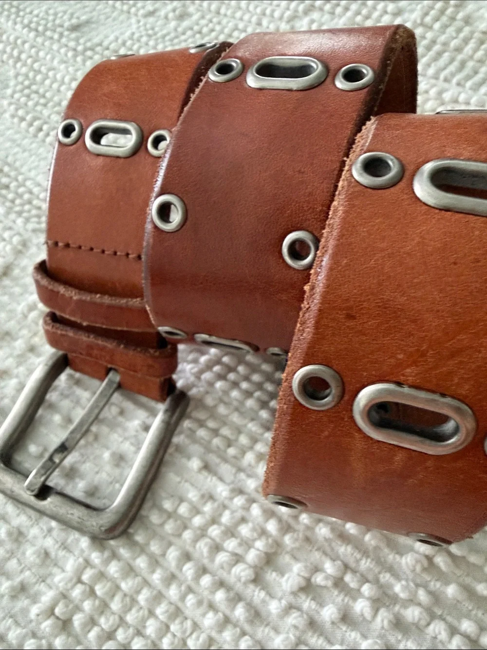 Fossil Small Brown Leather Grommet Belt tan